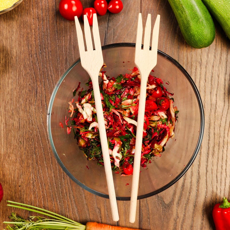 StesoSHOP Wooden Forks for Cooking - 2 pcs Wood Fork Set Perfect Size Great for Cooking - Salad Pasta Grill Tasting Fork Wood - Wood Kitchen Utensils - Image 3